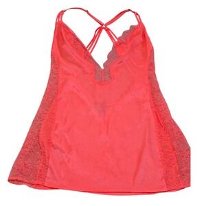 Victoria's Secret Neon Coral Lace Trim Cami Top Crisscross Back‎ - Size M